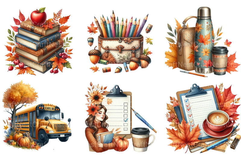 Autumn Back to School Clipart Bundle - CraftNest - Digital Crafting and Art