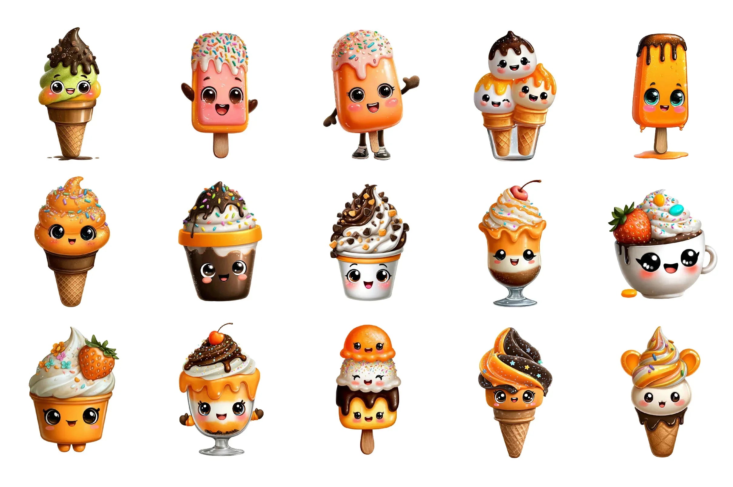 Kawaii Ice Cream Clipart Bundle - CraftNest - Digital Crafting and Art
