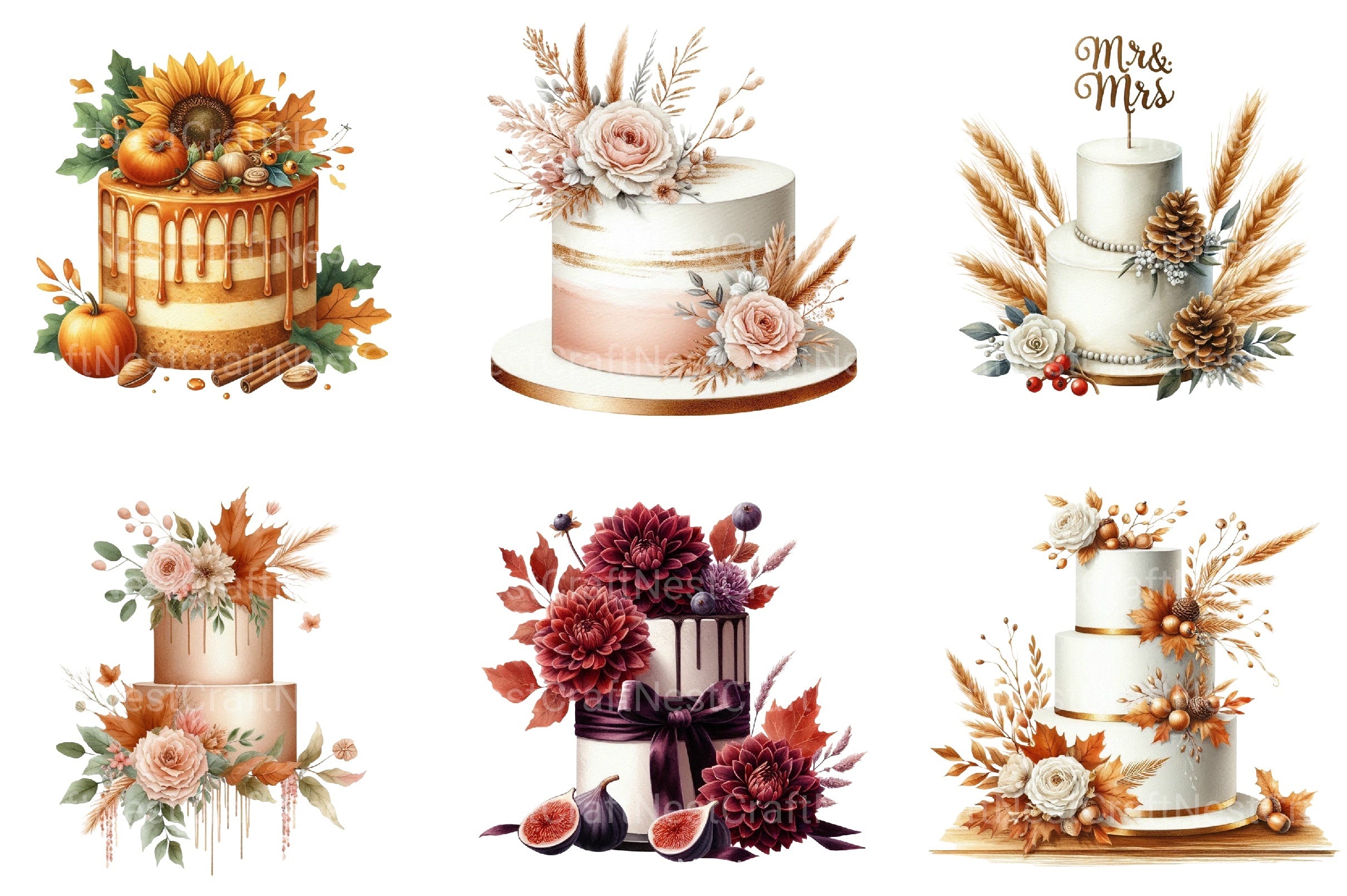 Autumn Wedding Cake Clipart Bundle 77 - CraftNest - Digital Crafting and Art