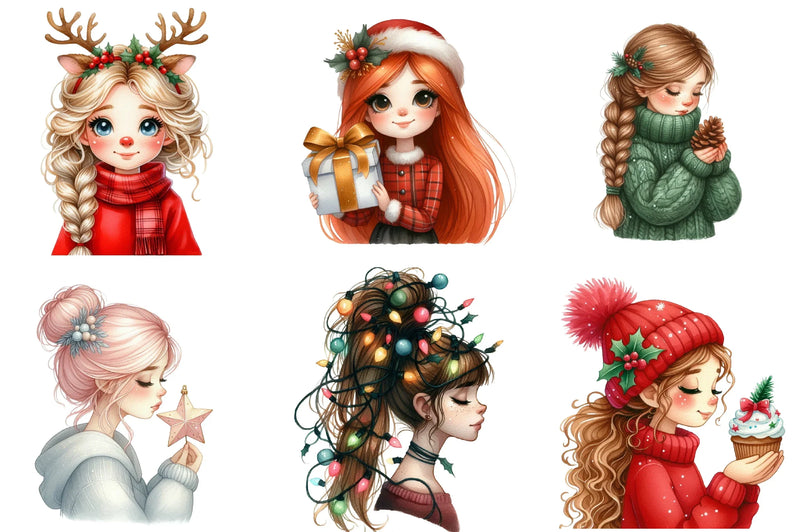 Hair Girl Christmas Clipart Bundle - CraftNest - Digital Crafting and Art