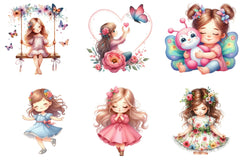 Cute Girl and Butterflies Clipart Bundle - CraftNest - Digital Crafting and Art