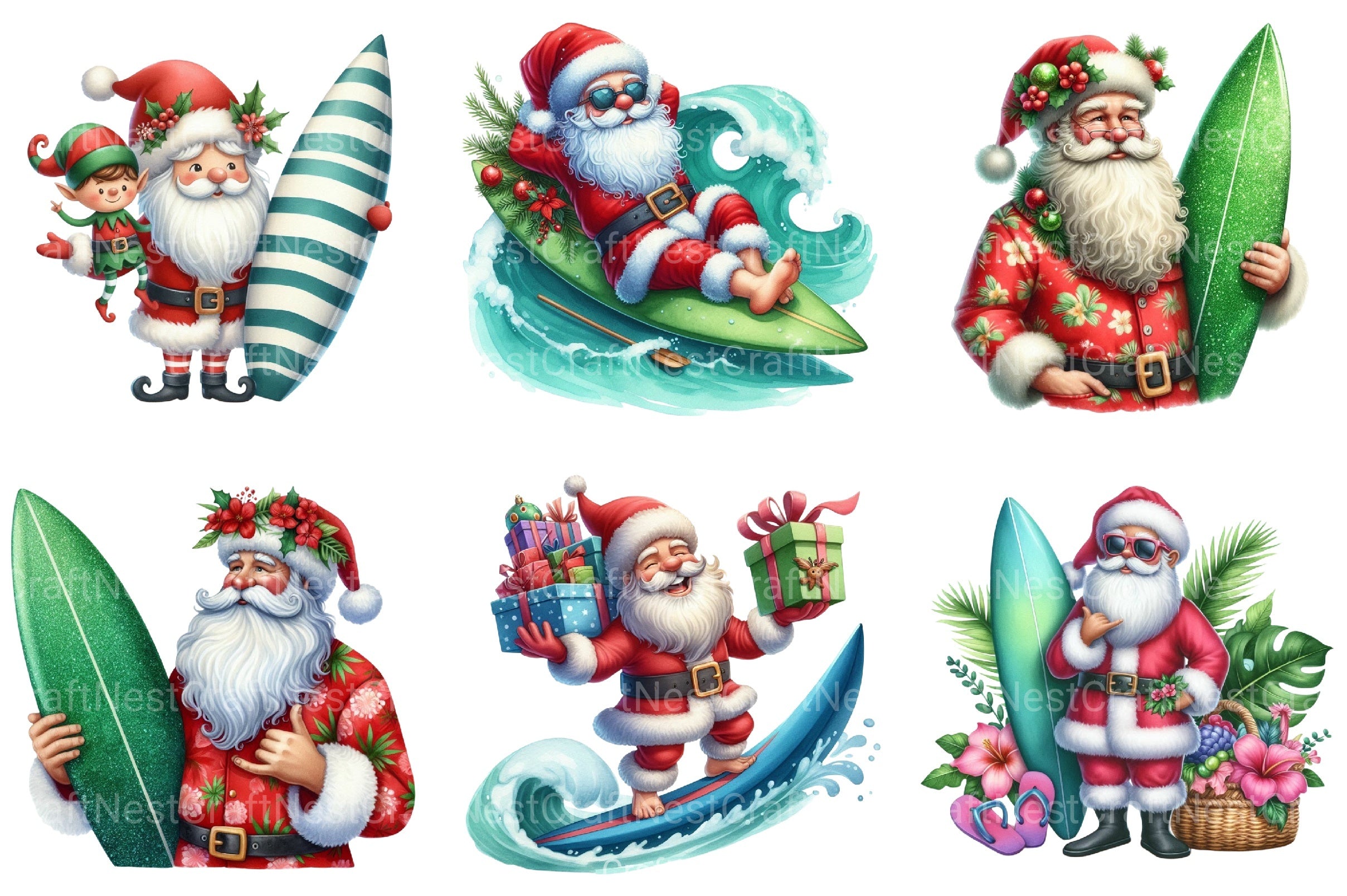 Christmas Santa Surfboard Clipart Bundle 99 - CraftNest - Digital Crafting and Art
