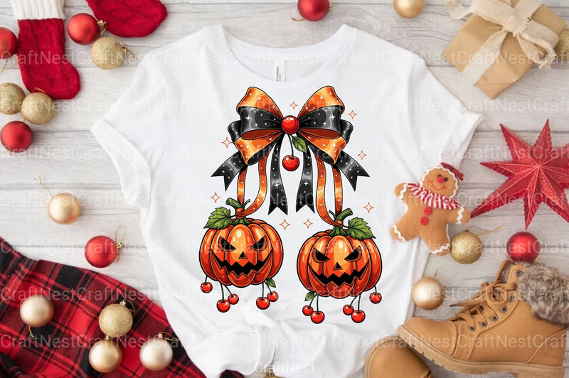 Halloween Pumpkin Cherry Bow Clipart Bundle - CraftNest - Digital Crafting and Art