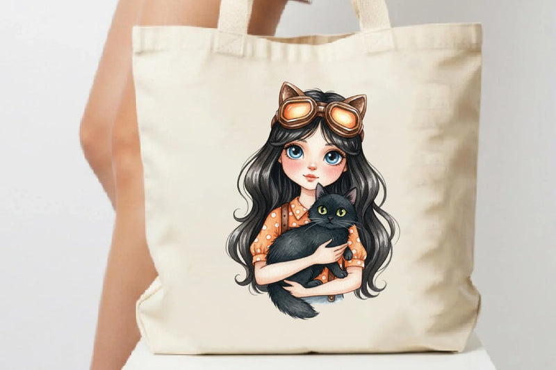 Quirky Girl with Cat Clipart Bundle - CraftNest - Digital Crafting and Art