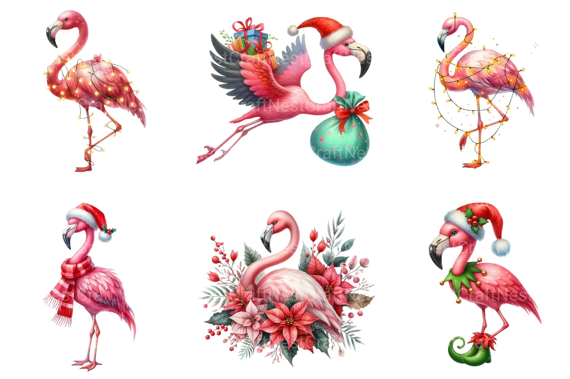 Christmas Flamingo Clipart Bundle 4 - CraftNest - Digital Crafting and Art