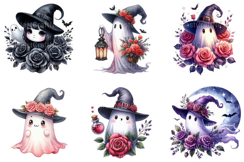 Witch Ghost & Roses Halloween Clipart Bundle - CraftNest - Digital Crafting and Art