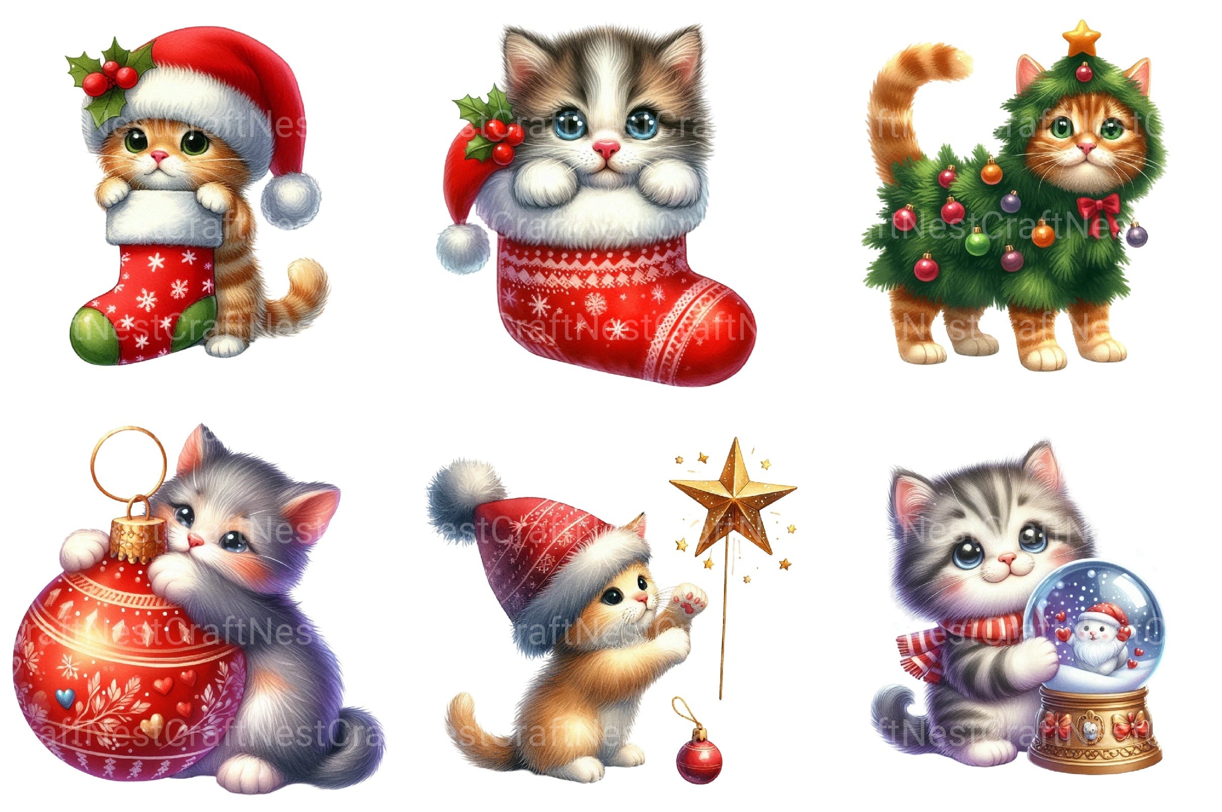 Funny Christmas Cat Clipart Bundle - CraftNest - Digital Crafting and Art