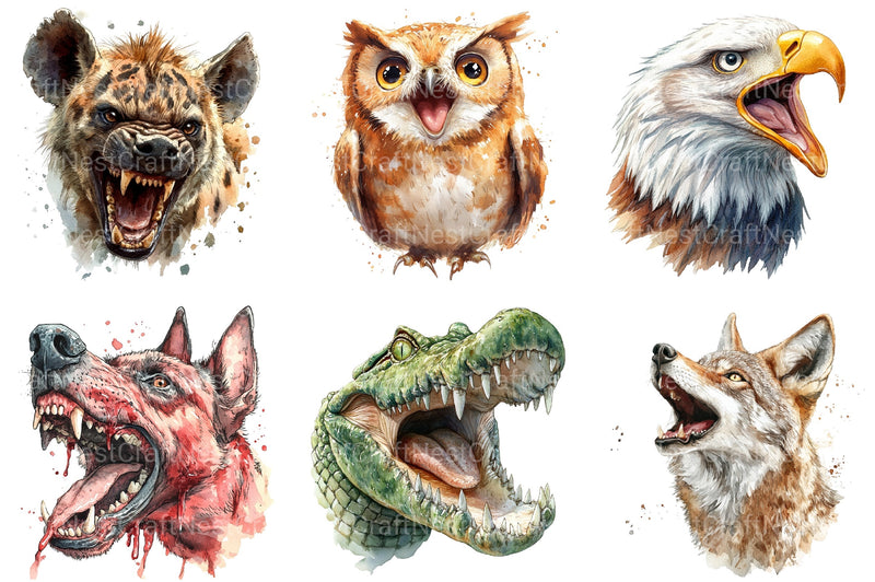 Aggressive Animal Head Clipart Bundle - CraftNest - Digital Crafting and Art