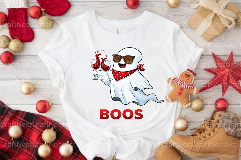 Just Here For The Boos Ghost Wine Halloween T-Shirt Clipart Bundle - CraftNest - Digital Crafting and Art