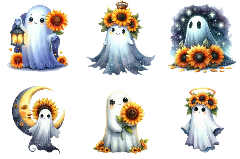 Sunflower Star Ghost Halloween Clipart Bundle 4 - CraftNest - Digital Crafting and Art