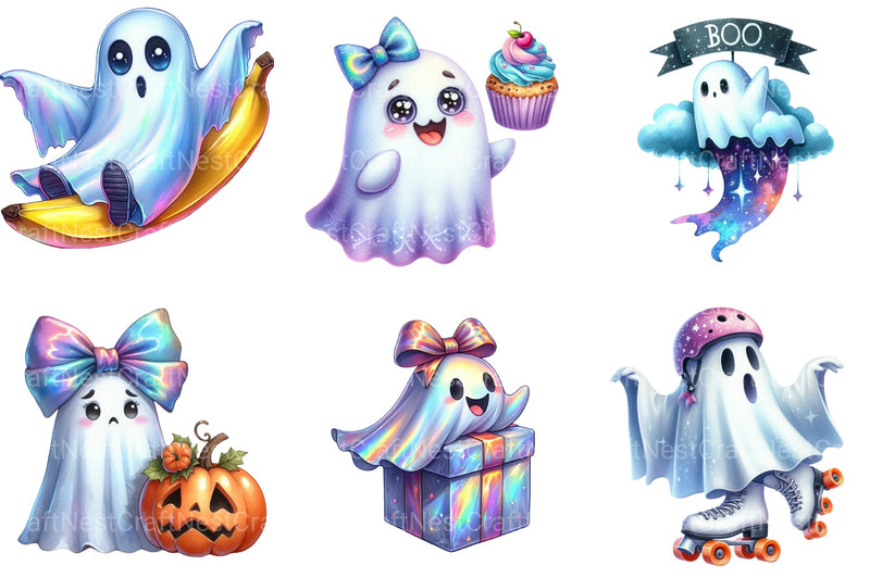 Funny Halloween Ghost Iridescent Clipart Bundle - CraftNest - Digital Crafting and Art