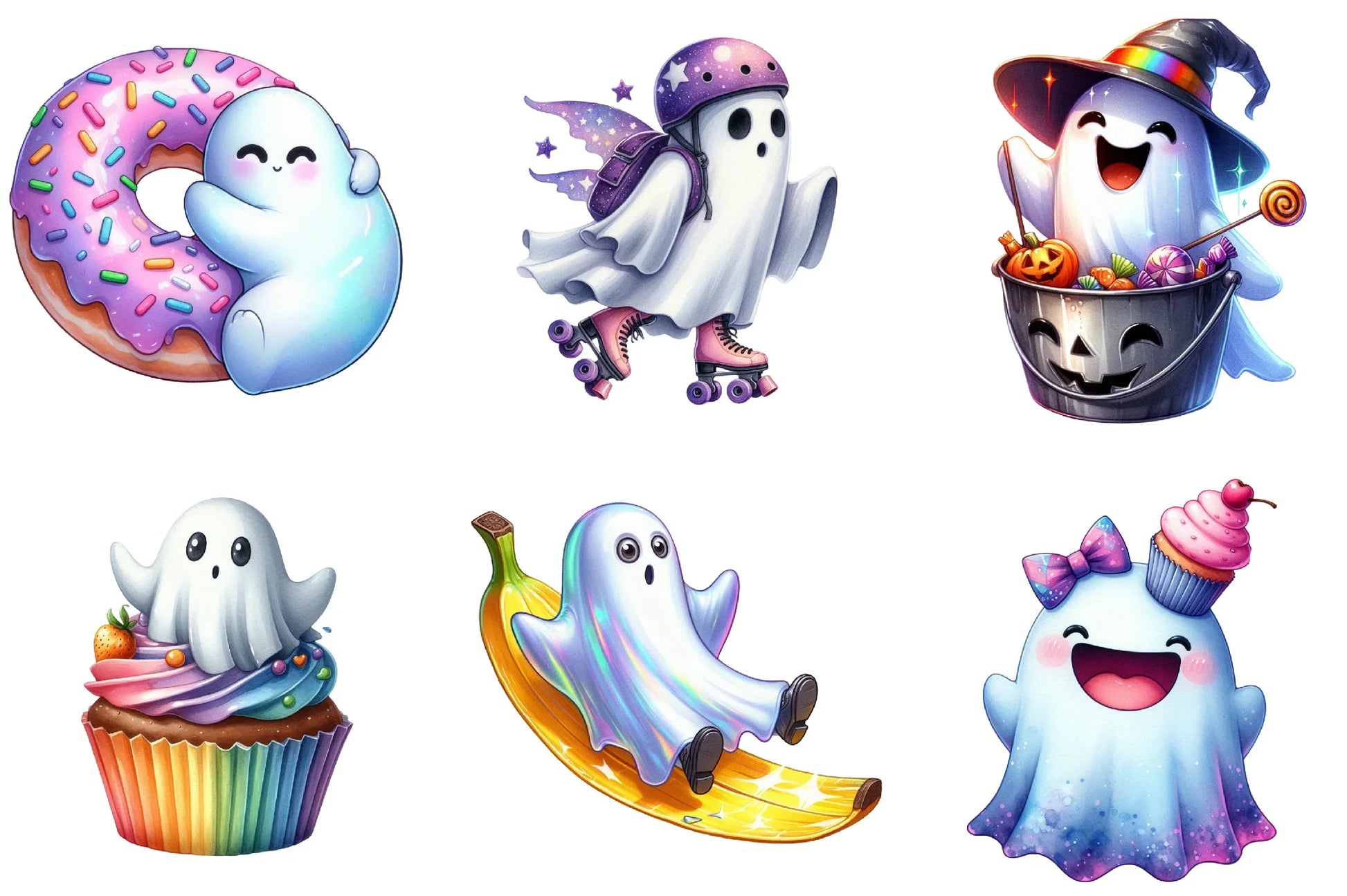 Funny Iridescent Halloween Ghost Clipart Bundle - CraftNest - Digital Crafting and Art