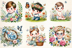 Cute Spring Baby Boy Flowers Clipart Bundle - CraftNest - Digital Crafting and Art