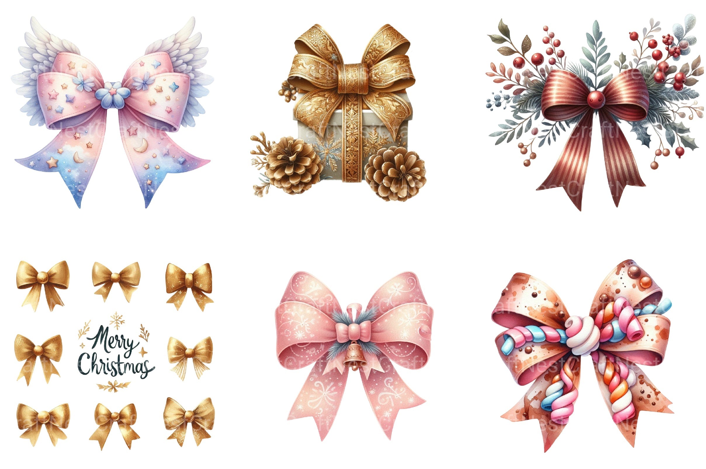 Christmas Libbey Wrap & Bow Clipart Bundle - CraftNest - Digital Crafting and Art