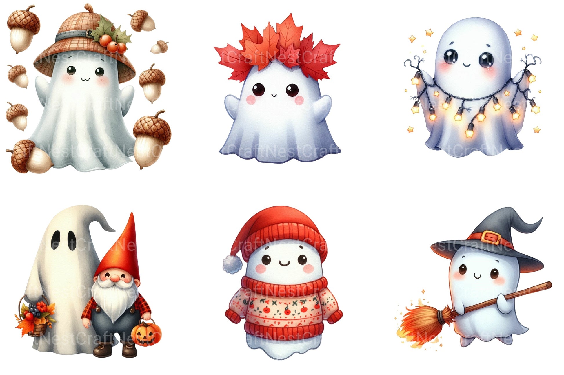 Cute Fall Halloween Ghost Clipart Bundle - CraftNest - Digital Crafting and Art