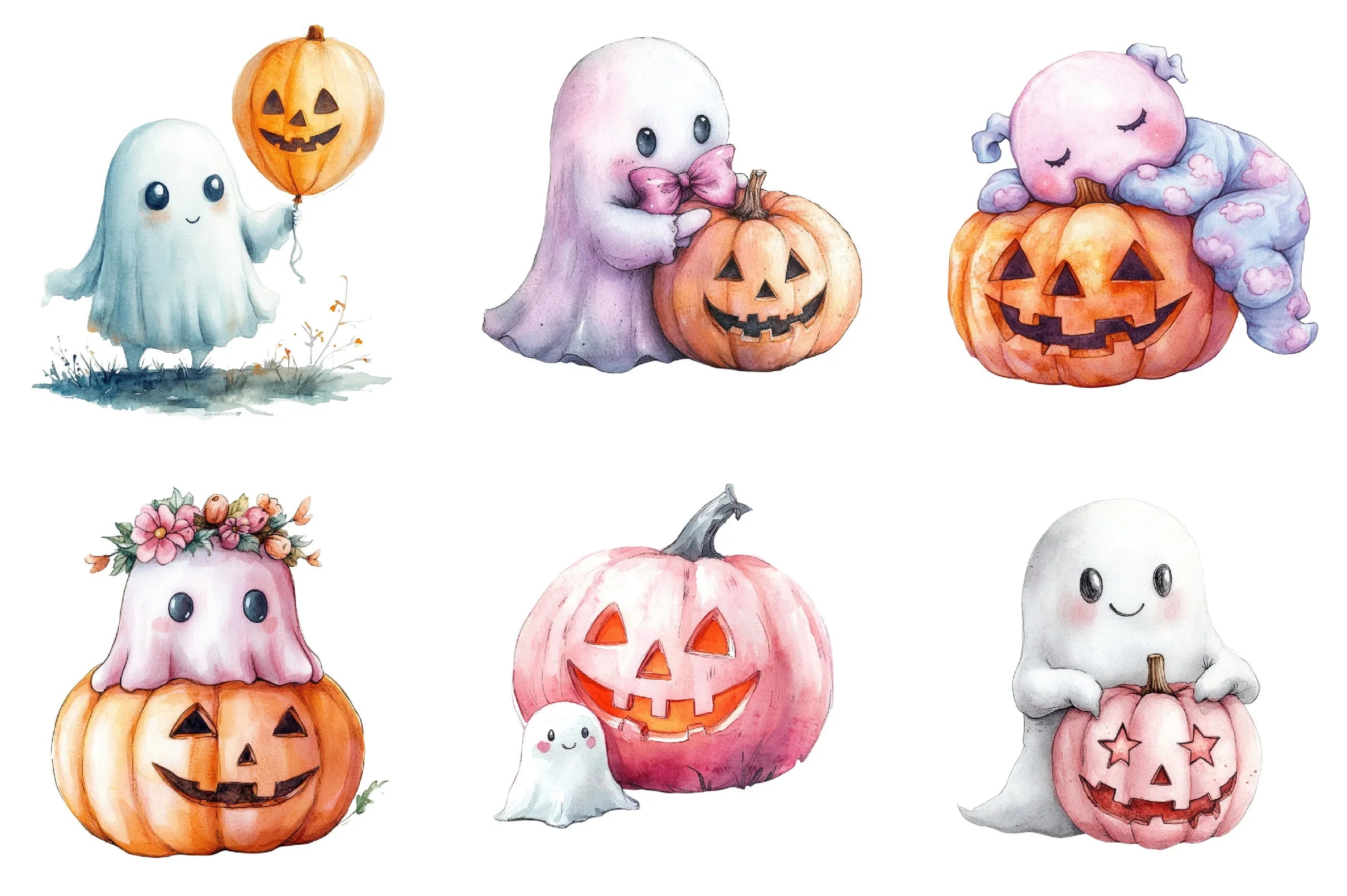 Cute Pink Ghost Pumpkin Halloween Clipart Bundle - CraftNest - Digital Crafting and Art