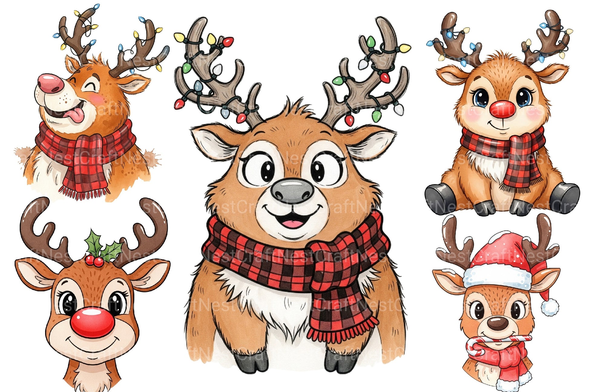 Cute & Funny Christmas Reindeer Clipart Bundle - CraftNest - Digital Crafting and Art
