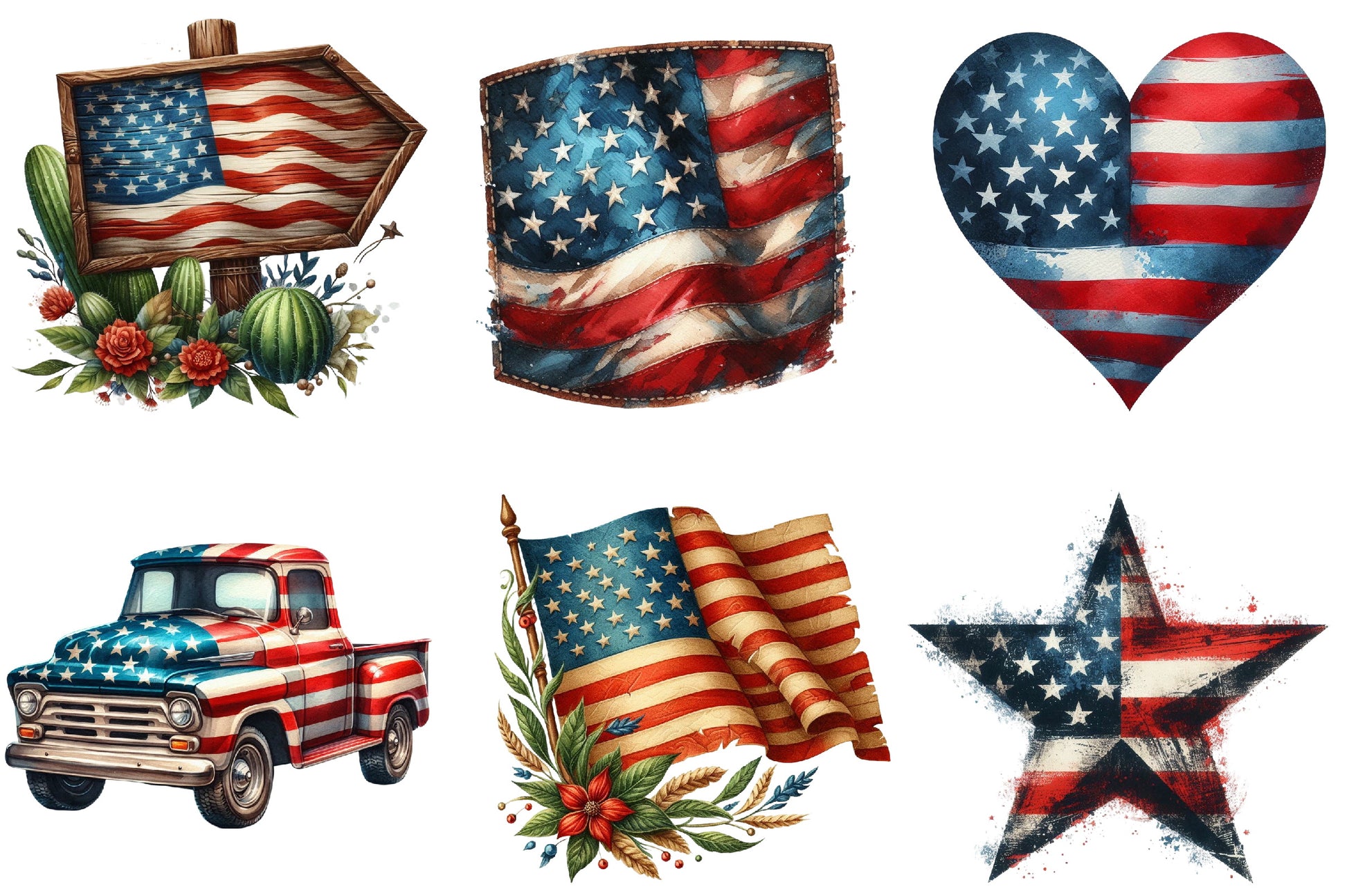 Vintage Grunge American Flag Clipart Bundle - CraftNest - Digital Crafting and Art