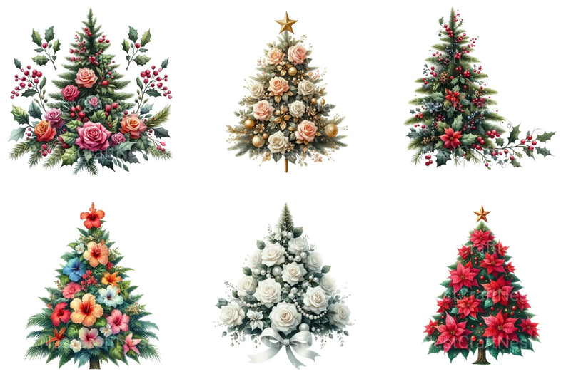 Floral Christmas Tree Clipart Bundle - CraftNest - Digital Crafting and Art