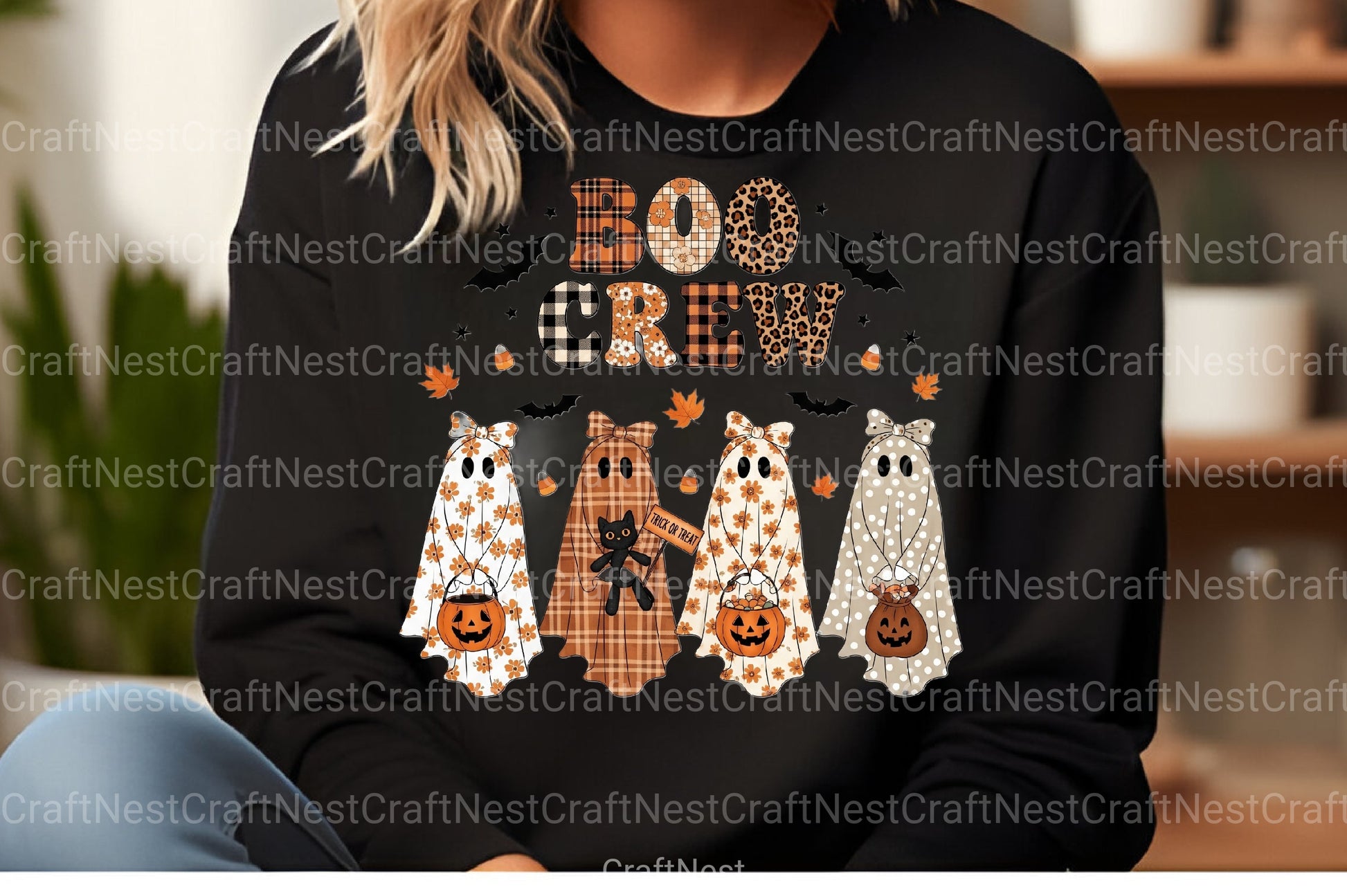 Boo Crew Patchwork Ghost Clipart Bundle - CraftNest - Digital Crafting and Art