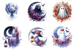 Floral Phantom Moonlight Halloween Clipart Bundle - CraftNest - Digital Crafting and Art