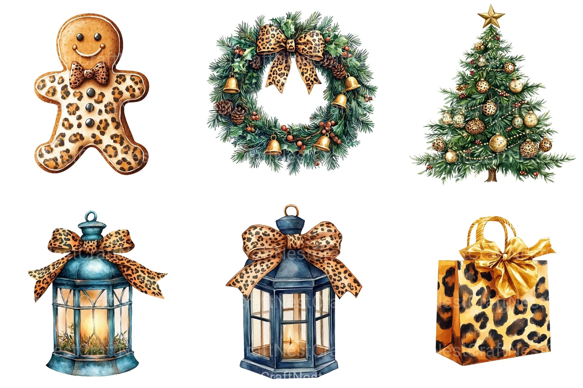 Leopard Print Christmas Clipart Bundle 99 - CraftNest - Digital Crafting and Art