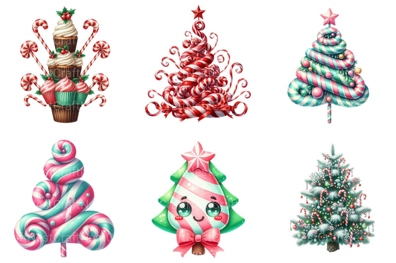 Peppermint Christmas Trees Clipart Bundle - CraftNest - Digital Crafting and Art