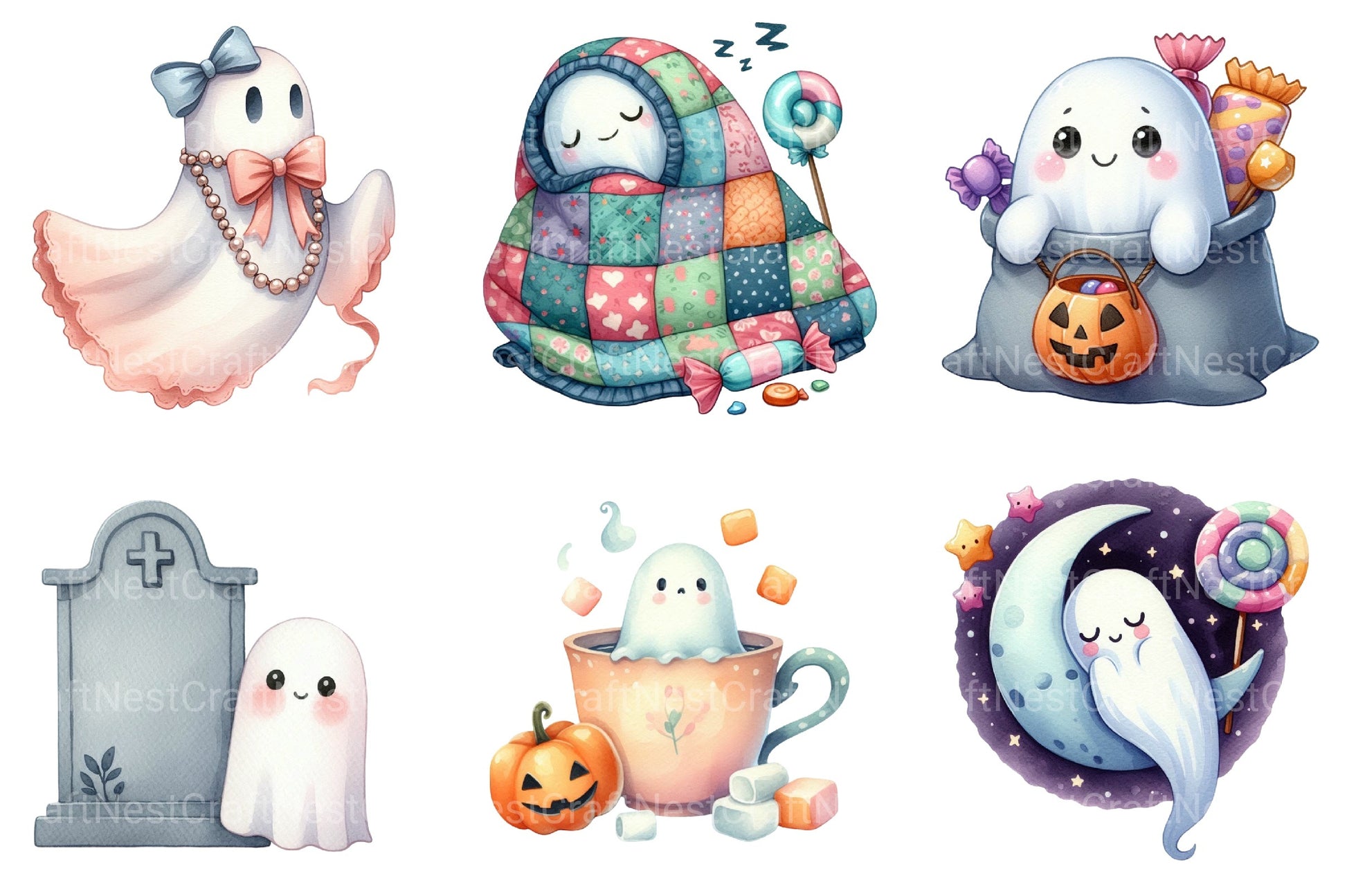 Halloween Cute Ghost Clipart Bundle 99 - CraftNest - Digital Crafting and Art