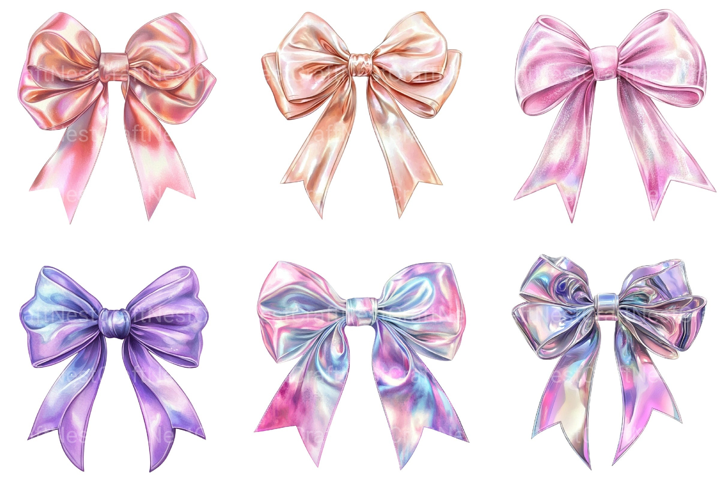 Iridescent Christmas Bow Clipart Bundle - CraftNest - Digital Crafting and Art