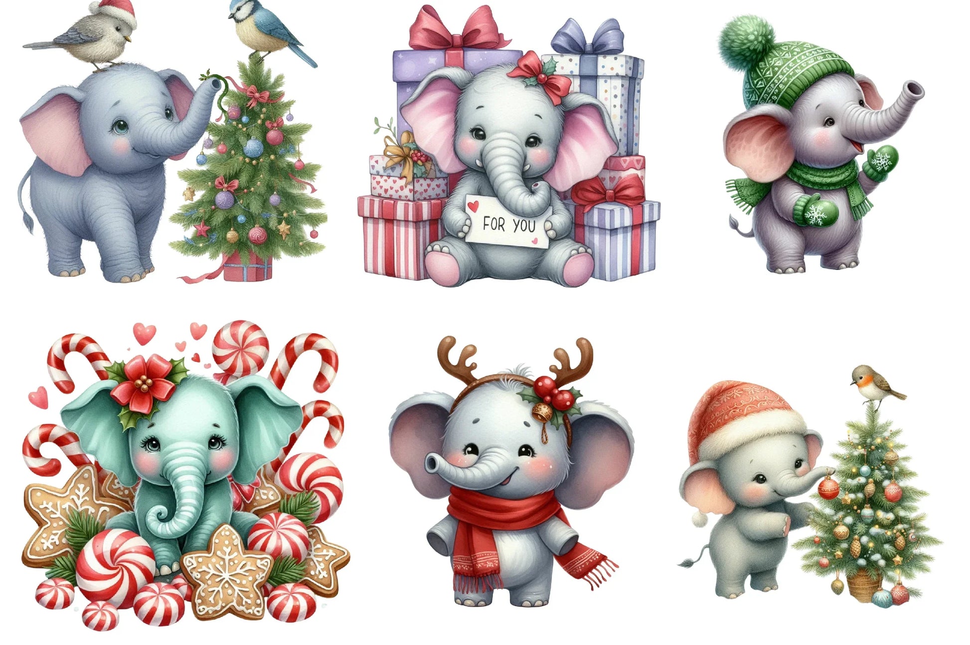 Christmas Elephant Clipart Bundle - CraftNest - Digital Crafting and Art