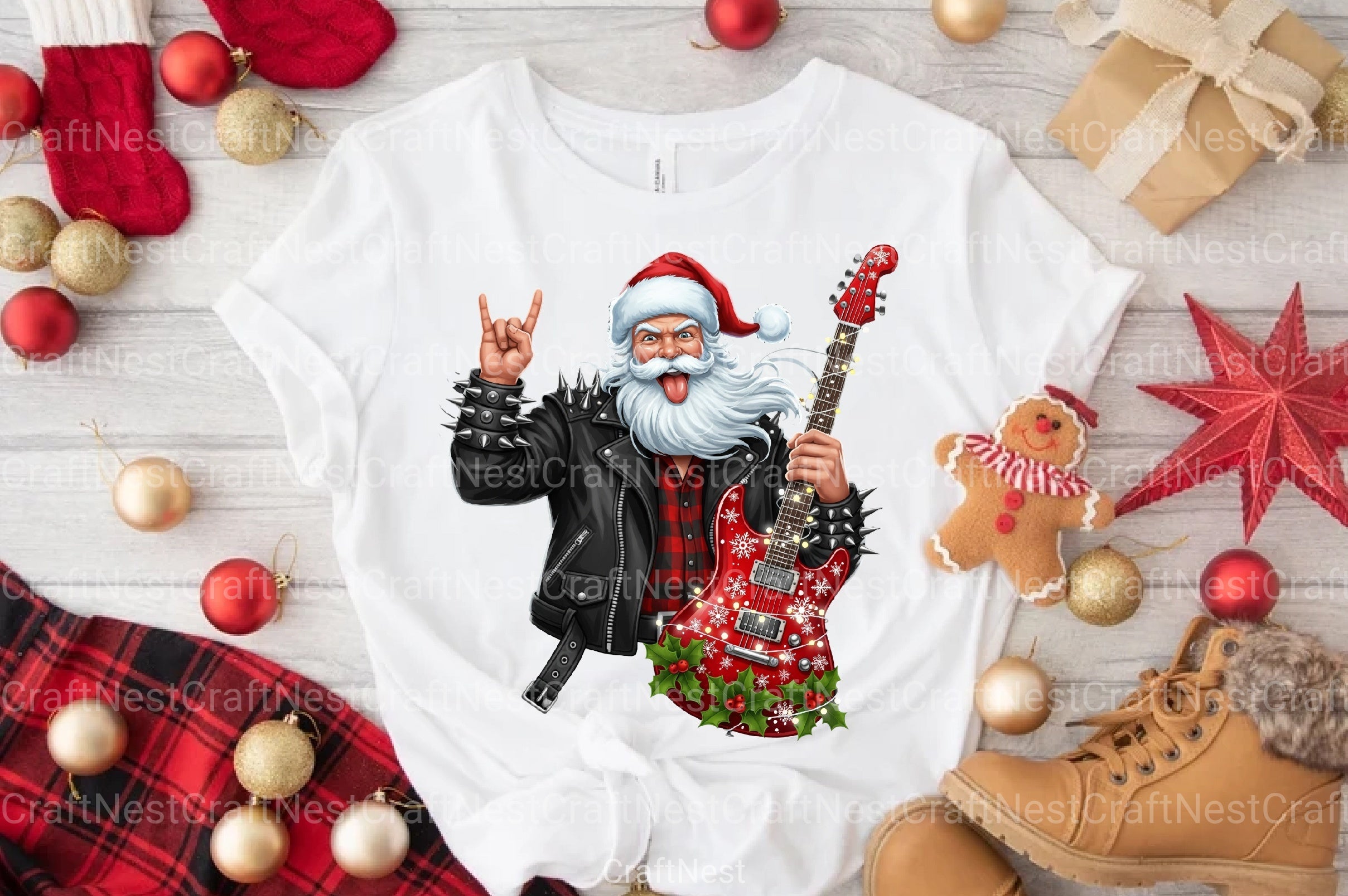 Vintage Rock & Roll Christmas Santa Claus T-Shirt Clipart Bundle - CraftNest - Digital Crafting and Art
