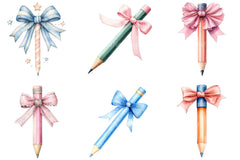 Coquette School Pencil Bow Clipart Bundle 36 - CraftNest - Digital Crafting and Art
