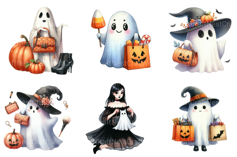Trendy Ghost Halloween Clipart Bundle - CraftNest - Digital Crafting and Art