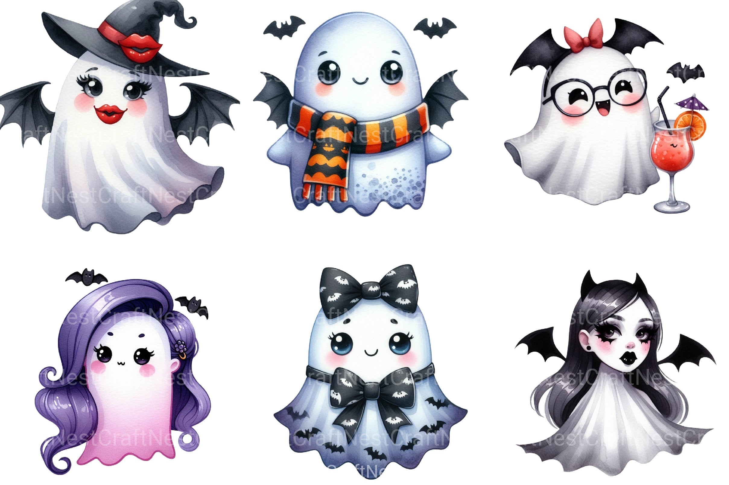 Bat Babe Ghost Halloween Clipart Bundle - CraftNest - Digital Crafting and Art