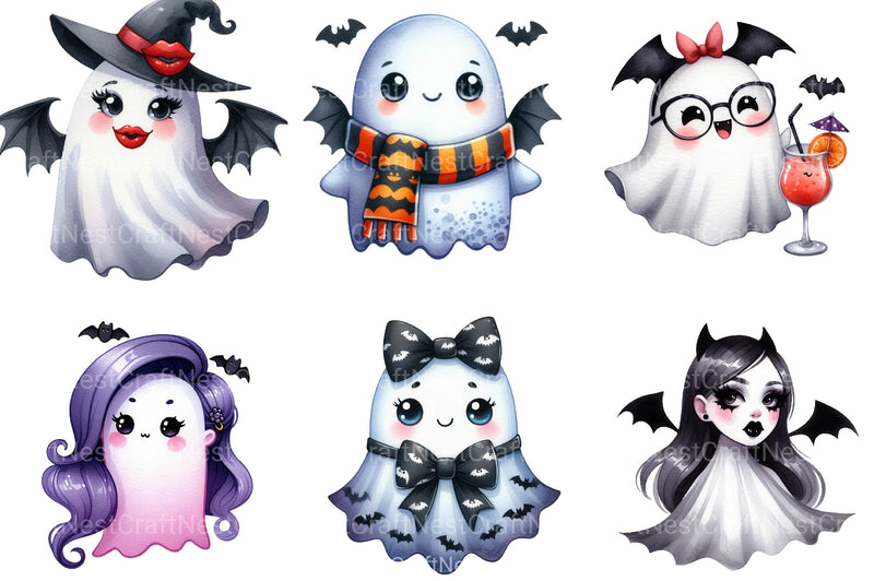 Bat Babe Ghost Halloween Clipart Bundle - CraftNest - Digital Crafting and Art