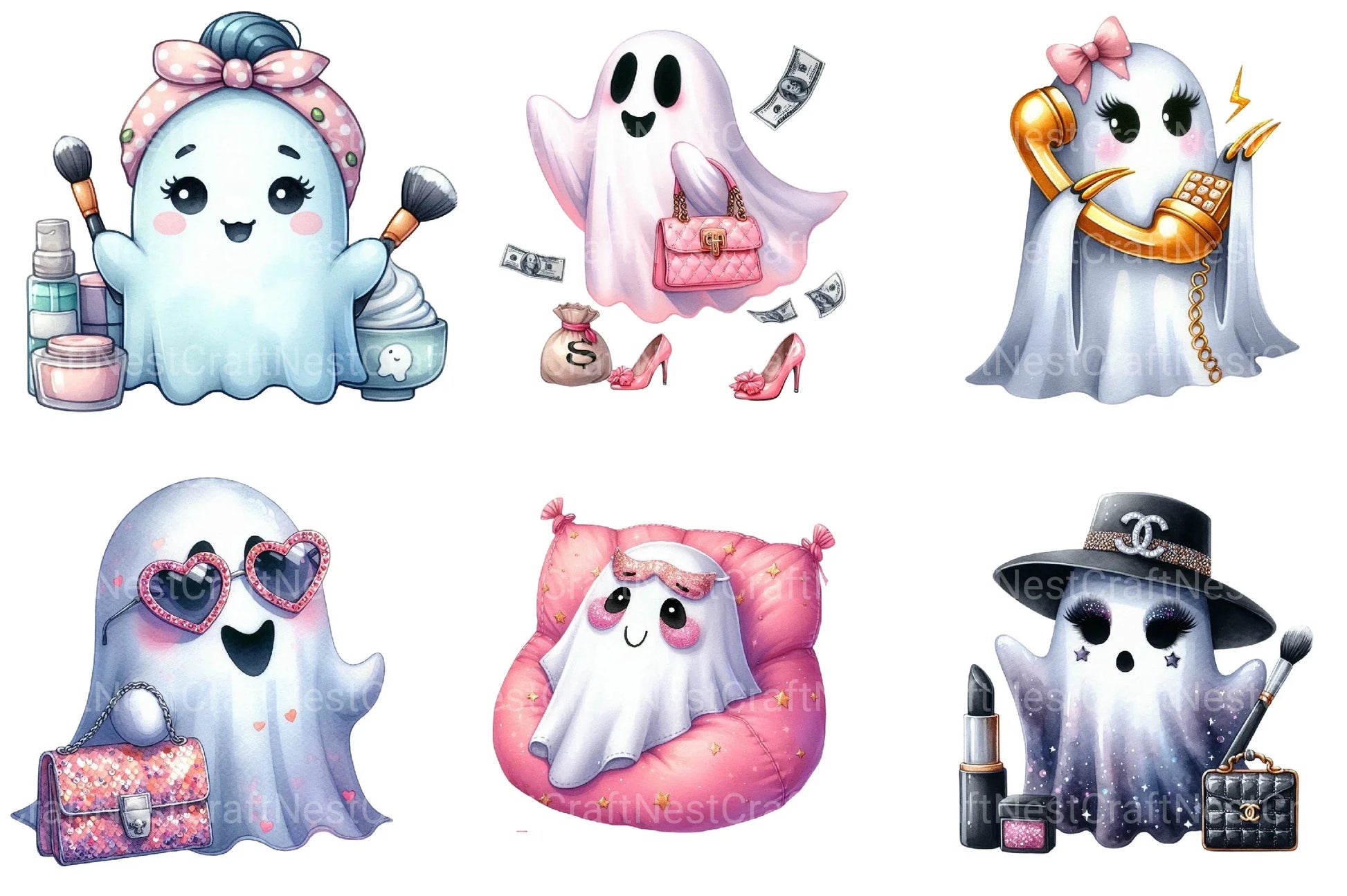 Cute Boujee Ghost Clipart Bundle - CraftNest - Digital Crafting and Art