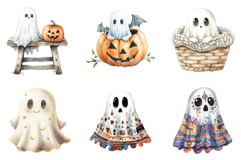 Cute Boho Fall Ghost Clipart Bundle - CraftNest - Digital Crafting and Art