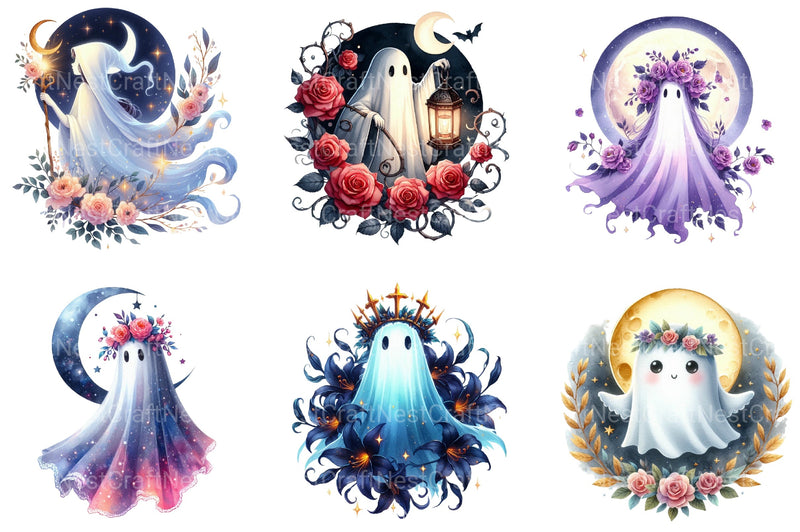 Floral Phantom Moonlight Ghost Clipart Bundle - CraftNest - Digital Crafting and Art