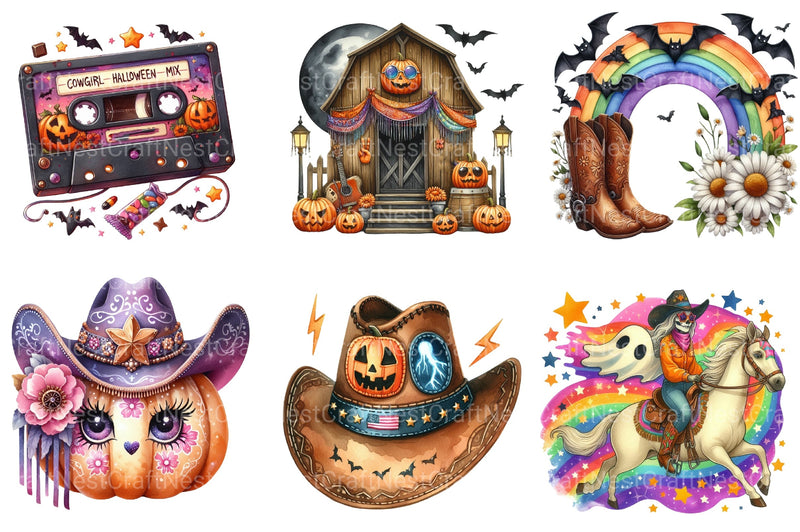 Western Halloween Retro Clipart Bundle - CraftNest - Digital Crafting and Art