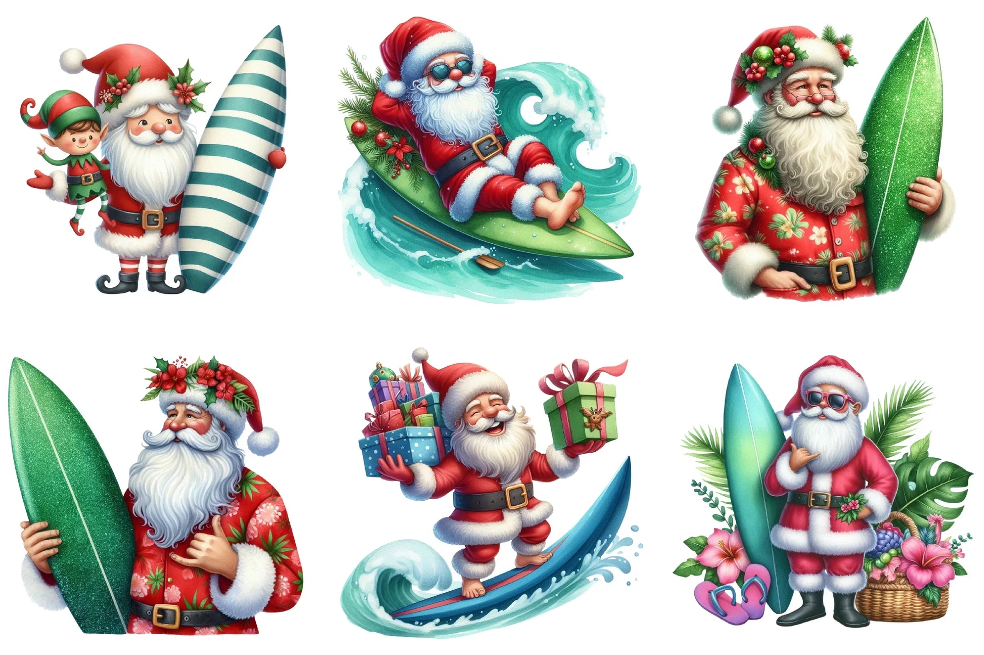 Christmas Santa Surfboard Clipart Bundle - CraftNest - Digital Crafting and Art