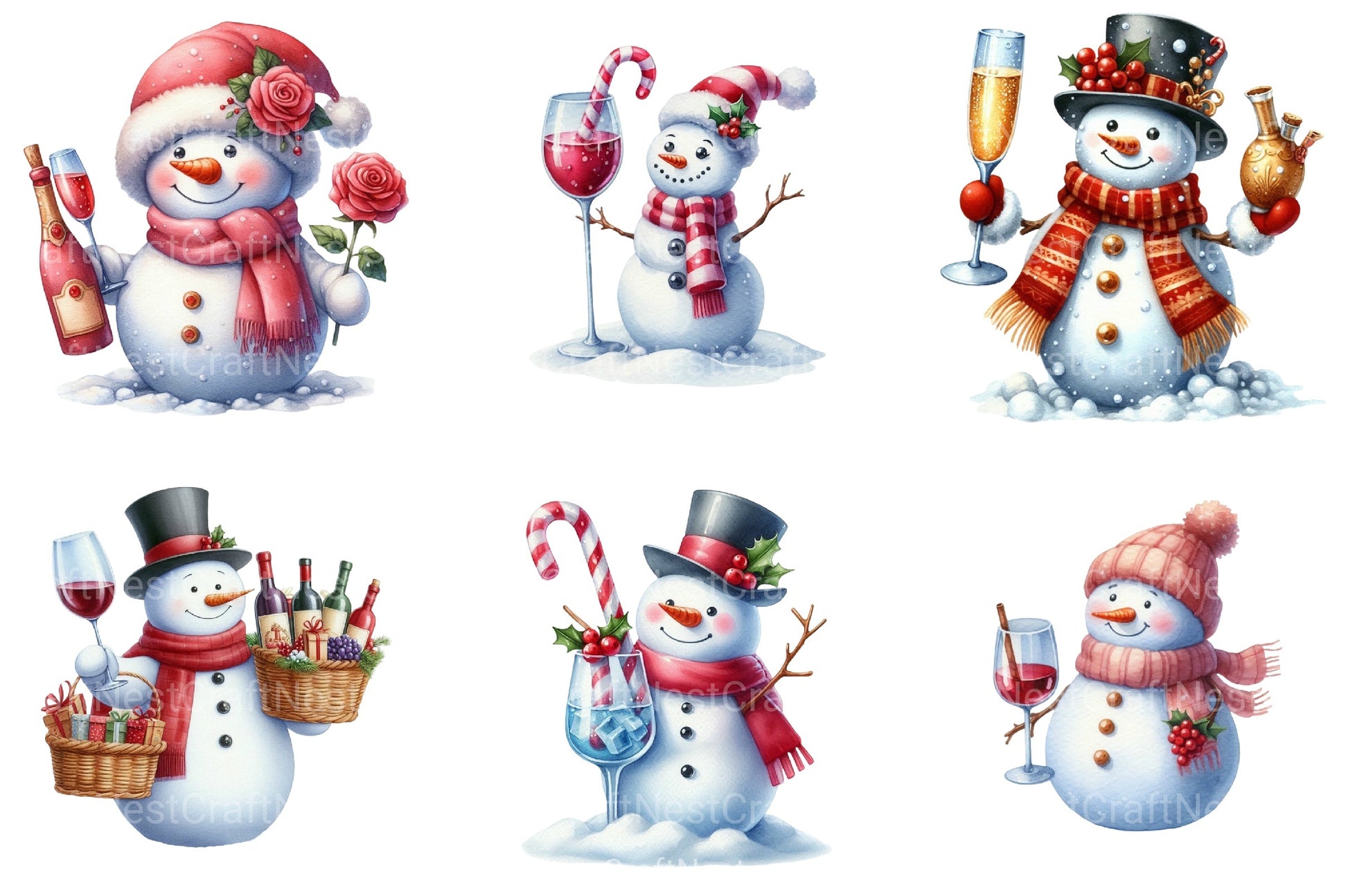 Snowman Christmas Wine Clipart Bundle 1 - CraftNest - Digital Crafting and Art