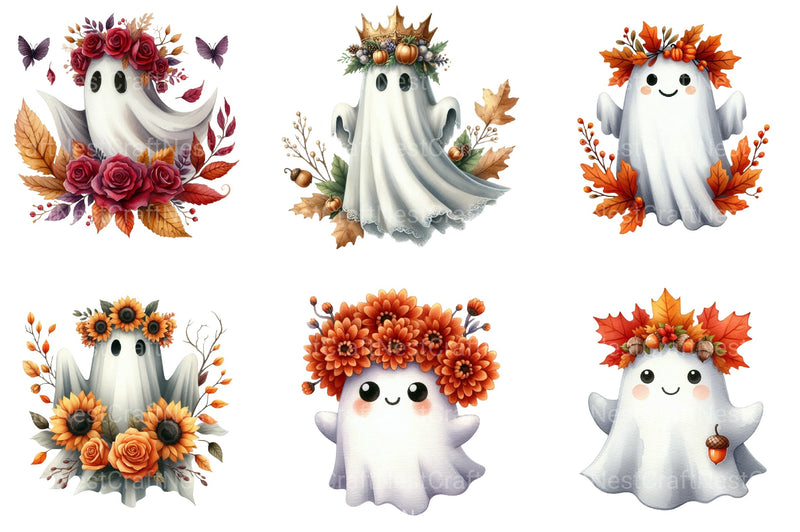 Ghost Autumn Crown Halloween Clipart Bundle - CraftNest - Digital Crafting and Art