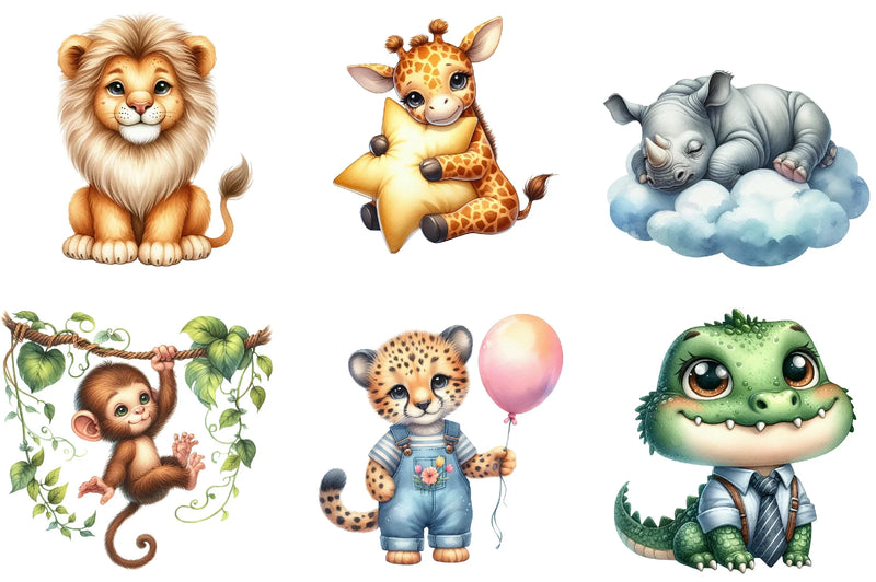 Baby Safari Animals Clipart Bundle - CraftNest - Digital Crafting and Art