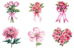 Pink Flowers Breast Cancer Awareness Clipart Bundle - CraftNest - Digital Crafting and Art