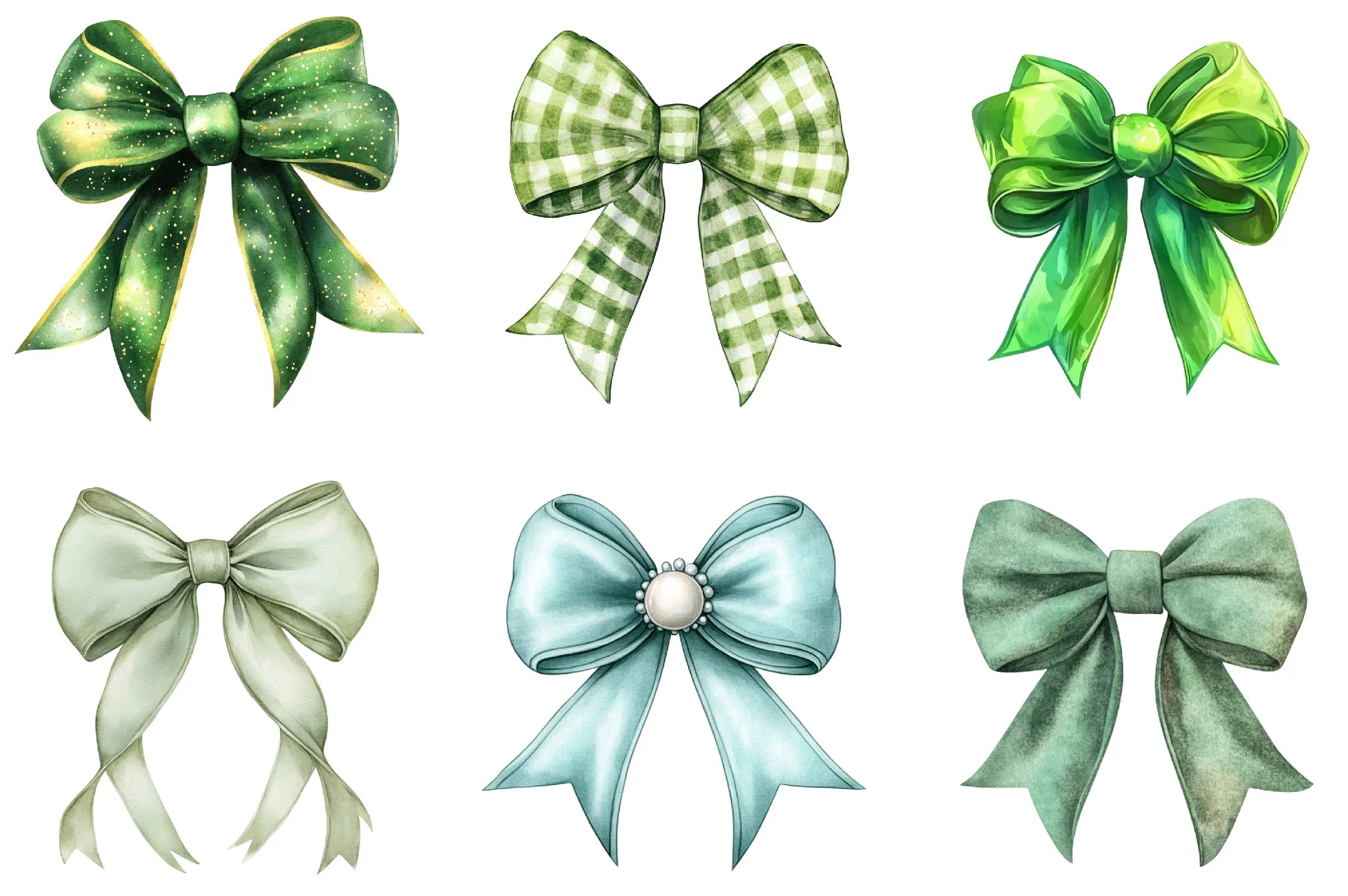 Green Coquette Christmas Bow Clipart Bundle - CraftNest - Digital Crafting and Art