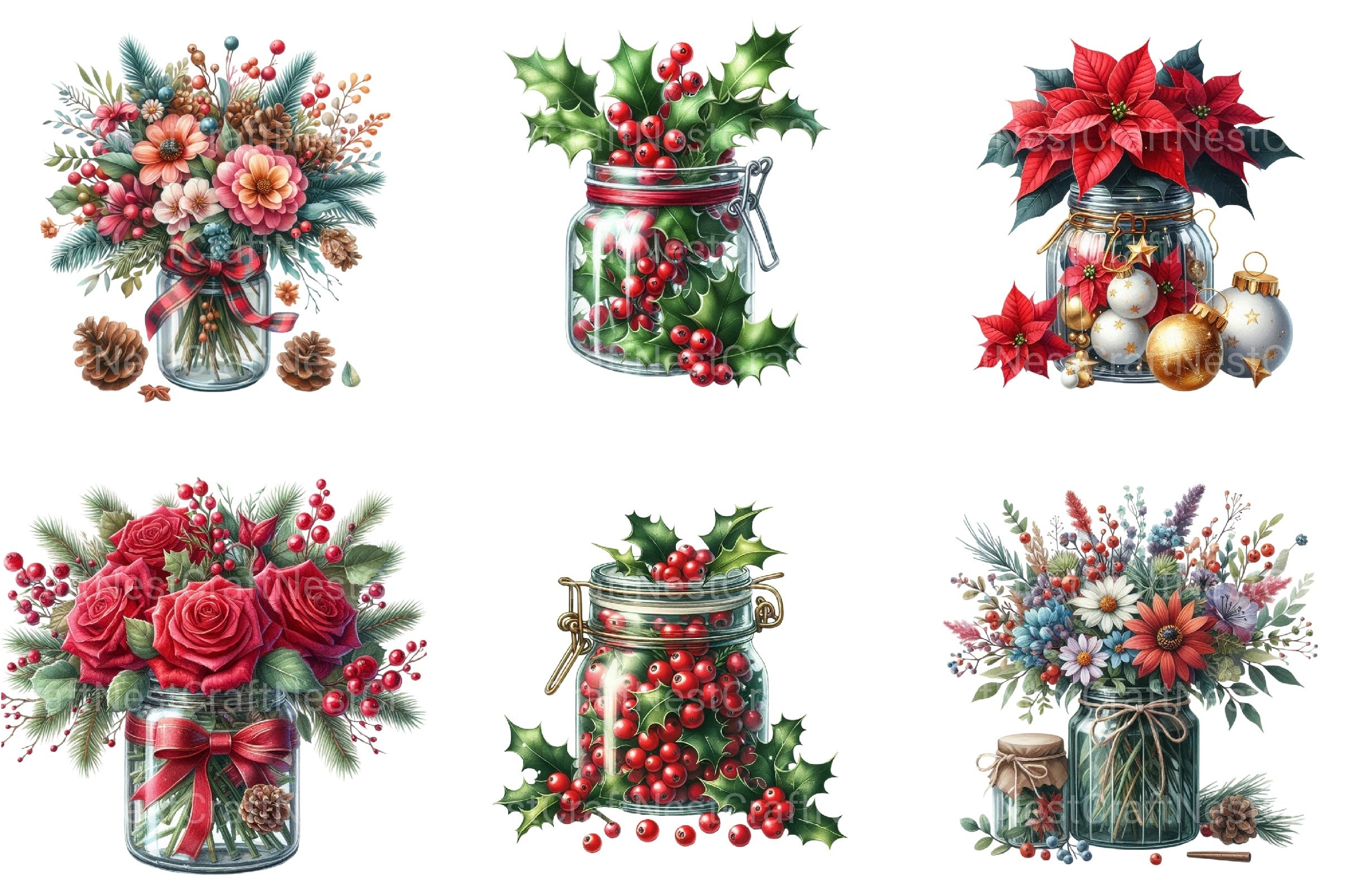 Christmas Flowers in Jar Clipart Bundle - CraftNest - Digital Crafting and Art