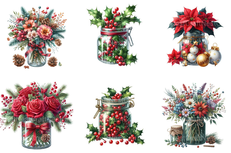 Christmas Flowers in Jar Clipart Bundle - CraftNest - Digital Crafting and Art