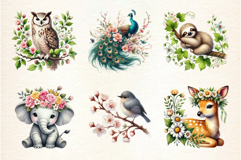 Floral Animals Spring Clipart Bundle - CraftNest - Digital Crafting and Art
