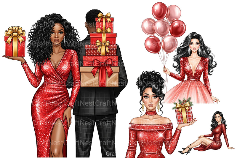 Black Woman Christmas Clipart Bundle - CraftNest - Digital Crafting and Art