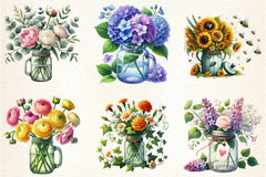 Spring Flower Bouquets in Jars Clipart Bundle - CraftNest - Digital Crafting and Art